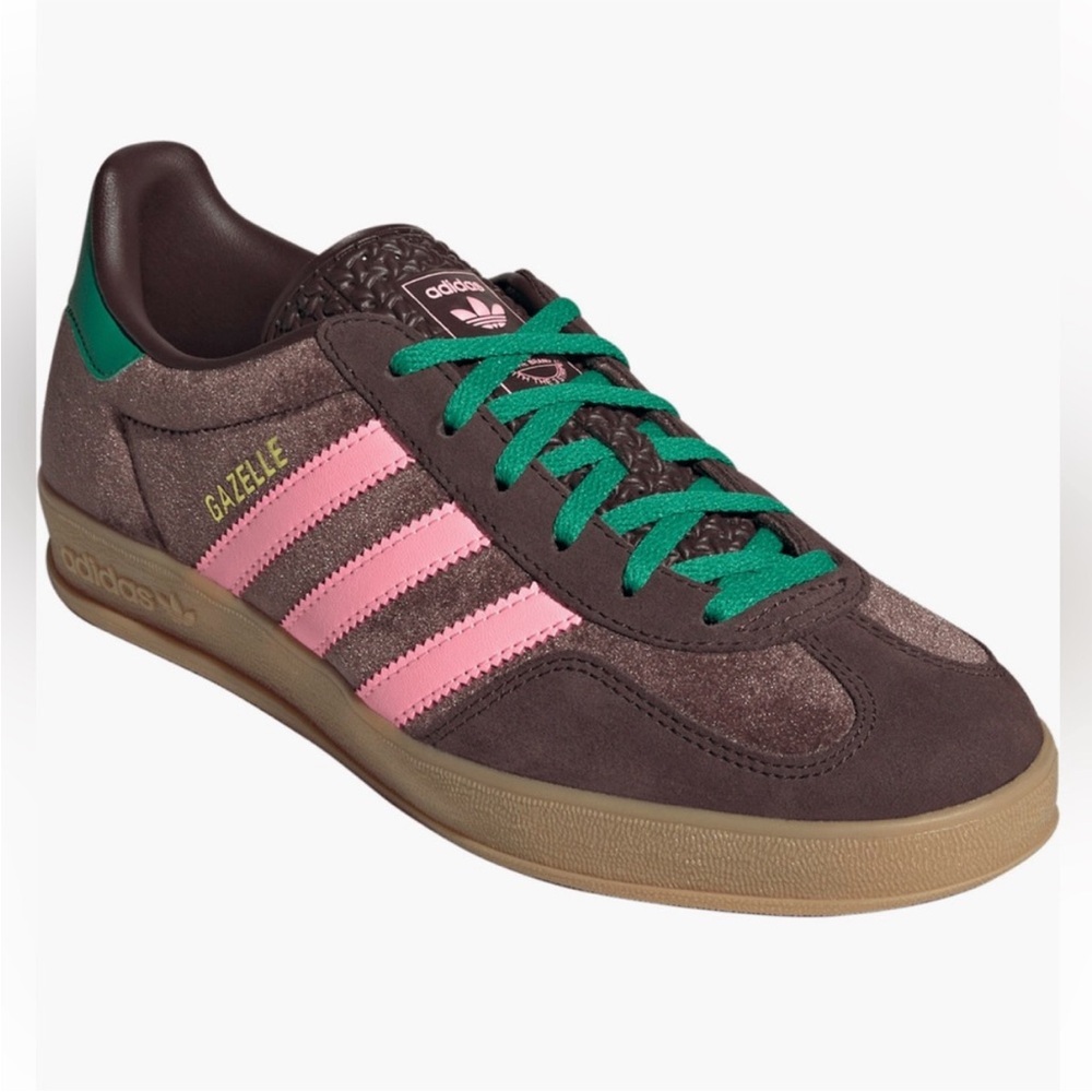 Adidas Gazelle sneakers sold out  dark brown pink and green size 8 women’s